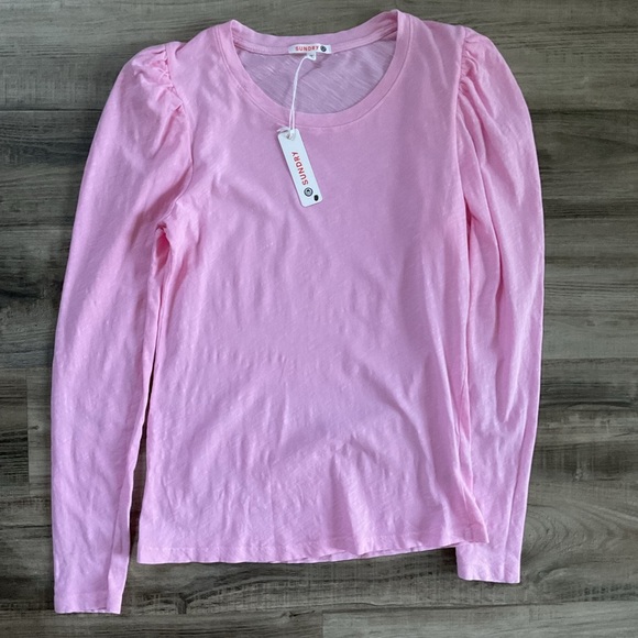 Sundry Light Pink Puff Shoulder Long Sleeve Tee Size 1 (S) - Picture 2 of 5